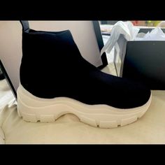 Brand New In Box Platform Sock Sneakers Sock Sneakers, Platform Sneakers, Shoes Black, Black Shoes, Athletic Shoes, Slip On, Size 7, Socks, Black White