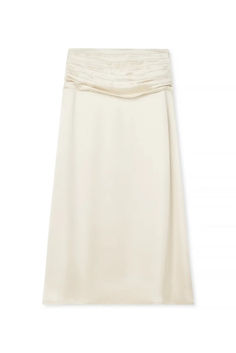 Satin Waist Detail Midi Skirt Elegant Cream Maxi Skirt With Relaxed Fit, Elegant Cream Maxi Skirt, Elegant Beige Gathered Maxi Skirt, Relaxed Cream Midi Length Maxi Skirt, Cream Relaxed Midi Maxi Skirt, Relaxed Fit Cream Midi Maxi Skirt, Beige Flowy Maxi Skirt Midi Length, Cream Maxi Skirt, Relaxed Fit, Lined, Elegant Beige Pleated Maxi Skirt