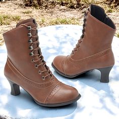 Category:Boots; Upper Materials:PU Leather,PU; Embellishment:Lace-up; Season:Fall,Winter; Heel Type:Kitten Heel,Cuban Heel; Gender:Women's; Activity:Walking; Toe Shape:Pointed Toe; Type:Booties Ankle Boots; Style:Vintage,Casual,Elegant; Heel Height(inch):3-4; Outsole Materials:Rubber; Occasion:Daily,Outdoor; Closure Type:Zipper; Pattern:Solid Colored; Production mode:Self-produce; 2024 Trends:Plus Size,Lace Up Boots; Foot Length:; Foot Width:; Size chart date source:Provided by Supplier.; US Siz Boots Victorian, Cheap Ankle Boots, Pu Pu, Fashion Cowboy Boots, Mid Heel Boots, Fringe Ankle Boots, Sneakers Looks, Heels Online, Ankle Shoes