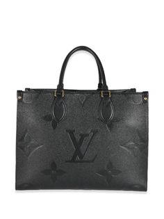 Louis Vuitton Pre-Owned 2021-2022 On The Go MM Tote Bag - Farfetch Black Monogram Canvas Top Handle Bag, Black Monogram Canvas Bag With Top Carry Handle, Designer Black Bag With Embossed Logo, Luxury Shoulder Bag With Embossed Logo For Daily Use, Luxury Everyday Black Shoulder Bag With Handle Drop, Everyday Luxury Black Textured Leather Shoulder Bag, Black Monogram Canvas Bag For Everyday Luxury, Luxury Tote Shoulder Bag With Embossed Logo, Black Textured Leather Shoulder Bag For Everyday Luxury