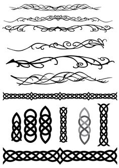 a set of decorative borders and dividers in the style of celtic knots, isolated against a white background