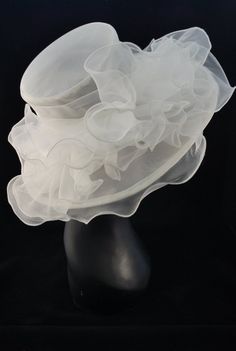 White Ivory  Kentucky Derby Hat, Church hat, Tea Party Hat, White Hat, Formal Hat, Fashion Hat, Chur White Church Hats, Ruffle Hat, Formal Hat, Hat Tea Party, Hat Wedding, Church Hat, Wedding Lanterns, Tea Party Hats, Kentucky Derby Hat