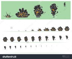 an illustrated set of different types of trees and shrubs in various stages of growth, with the