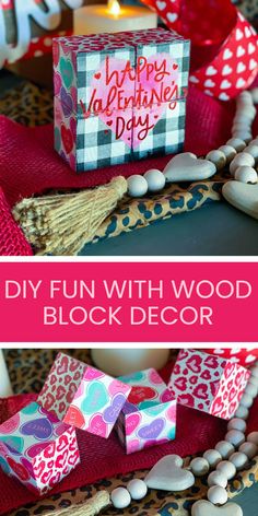 This pin showcases a step-by-step guide on making delightful DIY wood block decor using paint and decorative napkins. Perfect for personalizing your home with charming craft projects.