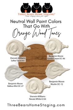 the three bears wall paint colors that go with orange wood tones, including white and brown