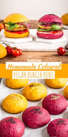 the homemade colored vegan burger buns are ready to be eaten