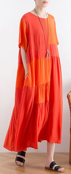 Orange Long Dress, Orange Long Dresses, Cotton Dress Outfit, Long Dress Casual Summer, Summer Dresses Diy, Cotton Wedding Dresses, Floral Plus Size Dresses, Cotton Dress Pattern, Long Dresses Casual Maxi