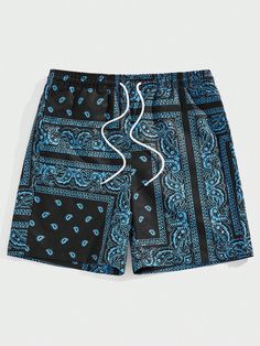 Men's Vacation Style Drawstring Waist Paisley Scarf Print Shorts, Summer Blue Boho   Fabric Paisley,Tribal,All Over Print Straight Leg Non-Stretch Spring/Summer/Fall Men Clothing, size features are:Bust: ,Length: ,Sleeve Length: Fleece Tights, Grey Colour Suit, Paisley Scarves, Man Weave, Boho Fabric, Summer Blue, Print Shorts, Womens Tights, Vacation Style