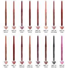 * 6 BRAND NEW NYX RETRACTABLE LIP LINER "PICK YOUR 6 COLORS" * Love your lips! Create the perfect pout with our creamy, richly pigmented liner in an easy twist-up pencil. Renowned for its staying power! Available in 18 irresistible shades. * Detail of RETRACTABLE LIP LINER * Pick any 6 colors you like. (size: 0.012 oz/ 0.31g each) * Please write "LIP LINER NUMBERS"(e.g. 01, 20) on ' +add to message to seller ' window when you check out ! INGREDIENTS: Cyclopentasiloxane, Synthetic Beeswax, Microc Nyx Lip Liner, Lip Liner Set, Nyx Lip, Cosmetics Ingredients, Cosmetic Items, Lip Pencil, Sand Beige, Pretty Makeup, Aesthetic Makeup