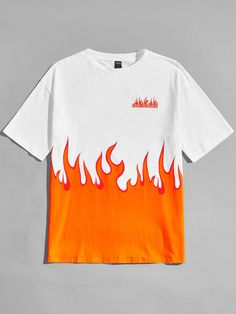 Men Fire & Letter Print Tee Fire Graphic, Shein Men, Letter Print Tee, Merch Ideas, Fire Designs, Branding Design Inspiration, Men Tops, Print Tee, Tee Design