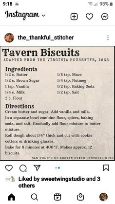 the menu for tavern biscuits is shown in this screenshote screen shot