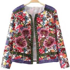 -Brand New With Tags! Super Adorable Blazer For Layering! -Xs Zaful Outfits, Pola Jaket, Hoodies Outfit, Crop Outerwear, Hoodies Black, Jacket Ideas, Floral Coat, Floral Hoodie, Open Jacket