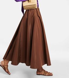 Find VALENTINO Pleated Silk Midi Skirt on Editorialist. Made in Italy. Material: 100% silk. Drawstring waist. Designer color name: Chestnut Cream. Care instructions: dry clean. Chic Silk Full Maxi Skirt, Chic Brown A-line Bottoms, Silk Maxi Skirt For Summer Workwear, Summer Silk Maxi Skirt For Work, Chic Brown Relaxed Maxi Skirt, Chic Brown A-line Skirt, Elegant Brown Skirt For Evening, Elegant Brown Evening Skirt, Elegant Brown Full Skirt Bottoms