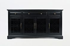 a black cabinet with two doors and three drawers