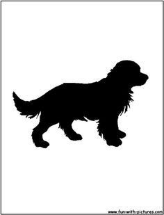 a black and white silhouette of a dog with long hair on it's head