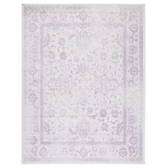 a white rug with purple accents