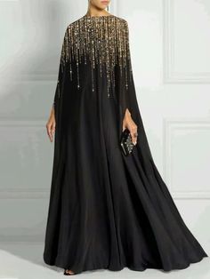 Top-sales in Pinterest Black Long Sleeve Dresses With Rhinestone Fringe, Black Long Sleeve Dress With Rhinestone Fringe, Printed Robe, Abaya Designs, فستان سهرة, Abayas Fashion, Abaya Fashion, Mode Hijab, Spring Dresses