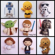 star wars stuffed animals are arranged in squares and on the same page, each with their own character