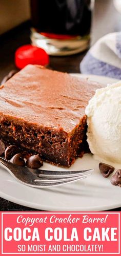 a piece of chocolate cake on a plate with ice cream