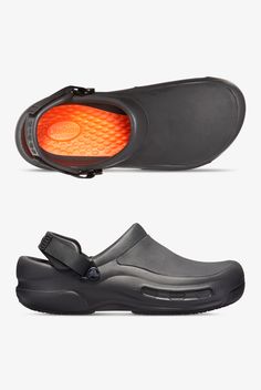 The Crocs Professional Bistro Pro 205669 - 1 Black LiteRide Clog feature Crocs Lock slip-resistant tread. The next-generation LiteRide foam insoles are super-soft, incredibly lightweight and extraordinarily resilient. they are easy to clean with soap and water and comes with heel strap for a more secure fit.. Crocs™ Professional Bistro Pro Black Literide Clog - Size W8M6