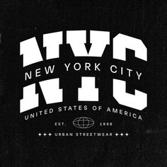 the new york city united states of america logo is shown in white on black background