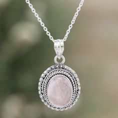 The superb sterling silver work is only matched by the grandeur of the natural rose quartz cabochon in this pendant necklace crafted in India. The glamorous necklace features a lustrous cable chain and is designed by artisan Rakesh Rana. Rose Quartz Pendant Necklace, Rose Quartz Necklace Pendants, Chalcedony Necklace, Quartz Pendant Necklace, Rose Quartz Pendant, Sterling Silver Rings Bands, Necklace Craft, Silver Work, Silver Band Ring