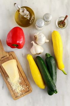 the ingredients to make this dish include cucumbers, peppers, cheese and garlic