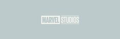 the logo for marvel studios is shown in white on a light blue background with black and white lettering