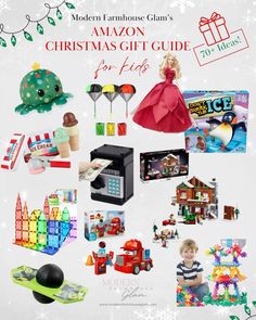 the christmas gift guide for kids includes toys, books and gifts to make them smile