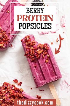 berry protein popsicles with text overlay