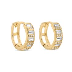 Elevate your style with our Baguette and Pave Huggies! These elegant earrings feature both baguette and pave cubic zirconia, offering a luxurious touch. Feel confident with these stunning huggies while adding a touch of sophistication to your look. .46" Drop 18k Gold or Rhodium Plated Brass Base Cubic Zirconia Luxury Huggie Earrings For Gift, Ear Cuff Jewelry, Cuff Jewelry, Linen Casual, Elegant Earrings, Feel Confident, Earring Gifts, Ring Necklace, Gift Necklace