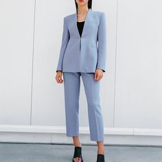 New With Tag Blogger’s Favorite Zara Best Sellers Zara 2022 Spring Tailored Pantsuit With Straight Pants, Tailored Spring Pantsuit With Straight Pants, Spring Workwear Suits With Straight Pants, Light Blue Trousers For Workwear, Tailored Straight Leg Pantsuit For Spring, Light Blue Workwear Pants, Tailored Straight Leg Spring Pantsuit, Light Blue Straight Leg Pants For Work, Business Casual Spring Suits With Trousers