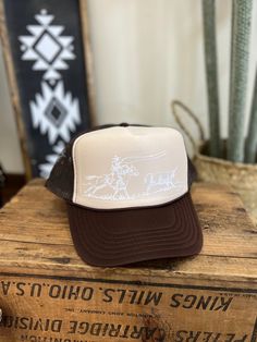 Made here in house at Lost Creek, this design is Direct to Fabric(DTF) on these foam trucker hats. This hat will stand the test of time and be a statement with this timeless Roper design! Printed on Otto Foam trucker hat Snap back adjustment Final Sale Item due to being made to order Back Adjustment, Ohio Usa, Snap Back, Snap Backs, Tan Brown, Trucker Hats, Trucker Cap, Color Combos, Sale Items