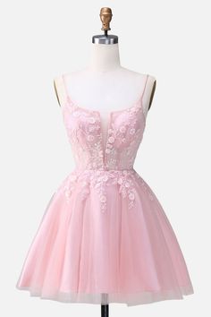 Straps Pink Floral Beaded A-line Short Princess Dress Short Princess Dress, Tulle Material, Winter Formal Dresses, Junior Prom Dresses, A Line Shorts, Short Prom Dress, Sweet 16 Dresses, Hoco Dresses, Princess Dress