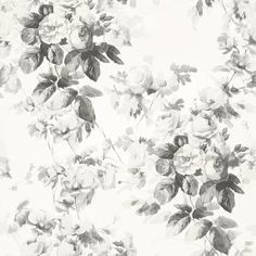 black and white floral wallpaper with leaves