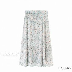 Lasaky - Light Blue Daisy Print High-Waisted Maxi Skirt with Chiffon Flowy Design Flowy Design, High Waisted Maxi Skirt, Sleeveless Long Dress, Blue Daisy, Bodycon Maxi Dresses, Jacquard Dress, Princess Style, Daisy Print, Light Blue Color