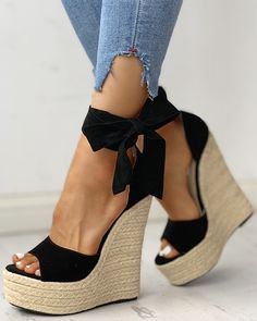 Lace Wedges, Wrap Shoes, Platform Espadrille Sandals, Ankle Strap Wedges, High Heel Wedges, Womens Sandals Wedges, Super High Heels, Platform Sandals Heels