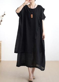 French o neck asymmetric cotton summer dress Sewing black Vestidos De Lino Dresses Materials used:cotton blendedMeasurement:One size fits all for this item. Please make sure your size doesn't exceed this size: BUST-140cm Sleeve length 31cm / 12.09"Cuff 38cm / 14.82"bust 140cm / 54.6"length 110cm / 42.9" We ship worldwide.Tracking numbers provided for all orders. Summer Dress Sewing, Sewing Summer Dresses, Dresses Materials, Cotton Summer Dress, Muumuu Dress, Loose Dresses, Mumu Dress, Cotton Dress Summer, Loose Fitting Dresses