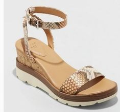 A New Day Women's Abigail Brown Print Wedge Heels Sz 8 Brown Wedge Heels, Brown Snake, Brown Wedges, Toes Designs, Warm Weather Outfits, Tan Heels, Shoes Heels Wedges, Wedge Heel Sandals, Womens Wedges