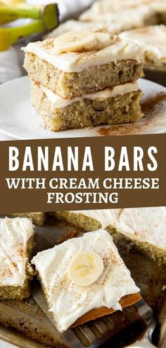 banana bars with cream cheese frosting on top