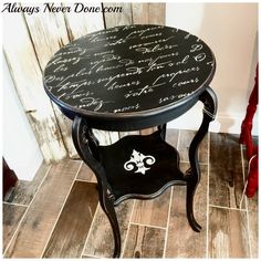 a black table with writing on it