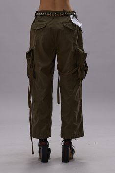 Cropped cargo pant featuring classic cargo pockets and hanging tapes. Color: Vintage Olive Drab 100% Cotton R13WR320-D091A Imported Tactical Pants Women, Cropped Cargo Pants, Tactical Pants, Harness Boots, Skirt Jumpsuit, Cargo Pants Women, Cargo Pant, Sweater Pants, Short Jacket