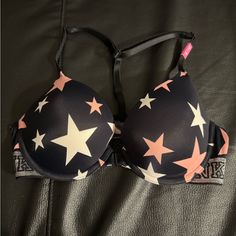 Brand New Pink Push Up Bra With Glitter Band! Size: 34b Tags Still On The Bra!! Hello Kity Bra, Black Cat Bra, Pink Cheetah Bra, Doodle Bra, Victoria Secret Pink Bras, Pretty Bras, Kawaii Goth, Cute Bras, Scene Emo