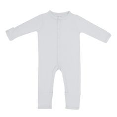 Romper in Storm White Long Sleeve Bubble Romper For Playwear, White Long Sleeve Bubble Romper For Loungewear, White Long Sleeve Jumpsuits And Rompers For Playwear, Solid Long Sleeve Onesie For Bedtime, Solid Long Sleeve Bedtime Onesie, Fitted White Bodysuit For Sleep, Soft White Onesie For Playtime, Fitted Solid Color Onesie For Sleep, Fitted Onesie For Sleep