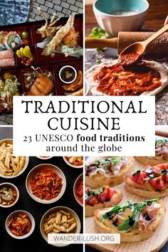 traditional cuisine from around the globe is featured in this postcard for wanderrush org