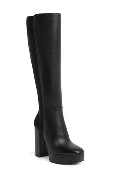 Lofted by a platform block heel and durable sole, this trend-right tall boot is the perfect choice to elevate your cold-weather ensemble. Leather upper/synthetic lining and sole Imported Chic Platform Boots With Stacked Heel For Winter, Wide Calf Platform Knee-high Boots For Fall, Chic Winter Platform Boots With Stacked Heel, Knee-high Boots With Chunky Platform And Wide Calf, Platform Knee-high Heeled Boots, Knee-high Chunky Platform Heeled Boots Medium Width, Knee-high Platform Heeled Boots Medium Width, Knee-high Chunky Platform Heeled Boots For Winter, Winter High Heel Knee-high Boots With Padded Heel