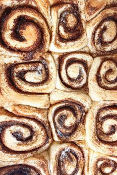 cinnamon rolls are arranged in a square pattern