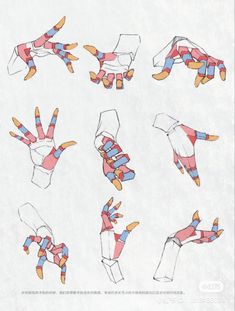 an image of hand gestures drawn in colored pencils