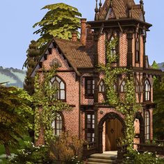 Red Brick Gothic This was a build I started over Christmas break (and was intended to be holiday themed) but then I caught COVID... Sims 4 Victorian House, Gothic House Plans, Gothic Revival Cottage, Brick Gothic, Vampire House, Gothic Cottage, Die Sims 4