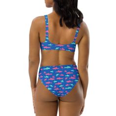 Couples matching swimwear? Yes! It’s easy to fall in love with this matching bikini set and swim trunks! A fun and vibrant electric blue shark print ensures one swimsuit you'll want to pack again. From honeymoon to babymoon and every couple's beach getaway in between. Women's Bikini Details The bikini features a cheeky fit and high-cut legs, the swim top features removable pads and its double layer makes it comfy to wear all day by the pool or at the beach. • 81% Repreve recycled polyester, 19% Playful Blue Swimwear For Water Sports, Playful Swimwear For Surfing During Beach Season, Playful Fitted Swim Trunks For Vacation, Playful Blue Swimwear For Vacation, Fitted Playful Swimwear For Swimming, Fitted Playful Swimwear, Blue Beachwear Swimwear For Diving, Playful Blue Swimwear For Pool, Blue Triangle Top Swimwear For Surfing